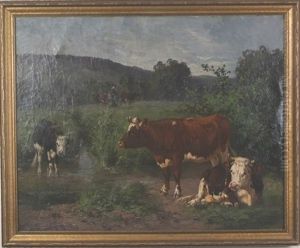 Pastoral Landscape With Cows by Aymar Pezant