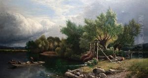 Eel Traps At A Fishing Weir On Thethames by Henry Boddington