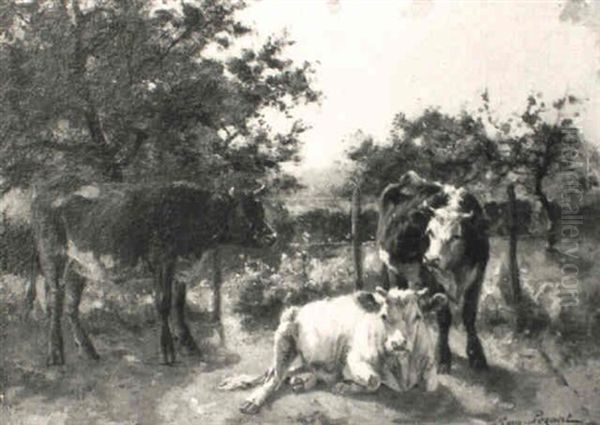 Trois Vaches Dans Un Pre - view 1
