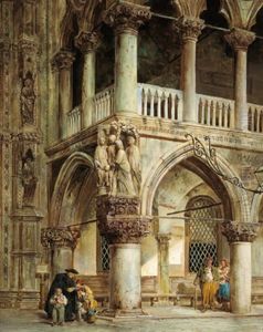 Strasenszene Vor Dem Palazzo Ducale In Venedig by Georg Pezolt