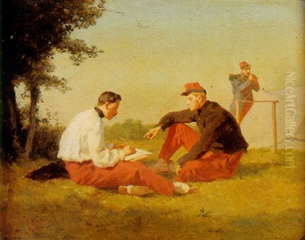 Military Figures At Rest By A Tree - view 1