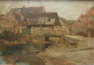 Malerische Hauserzeile In Einem (frankischen?) Dorf Mit Brucke Uber Den Bach by Conrad Pfau
