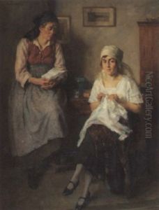 Zwei Frauen Lesen Einen Brief by Conrad Pfau