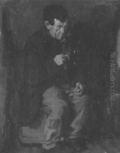 Sitzender Alter Mann, Sich Eine Pfeife Anzunzden by Conrad Pfau