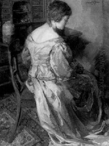 A Seated Woman In A Yellow Dress by Conrad Pfau
