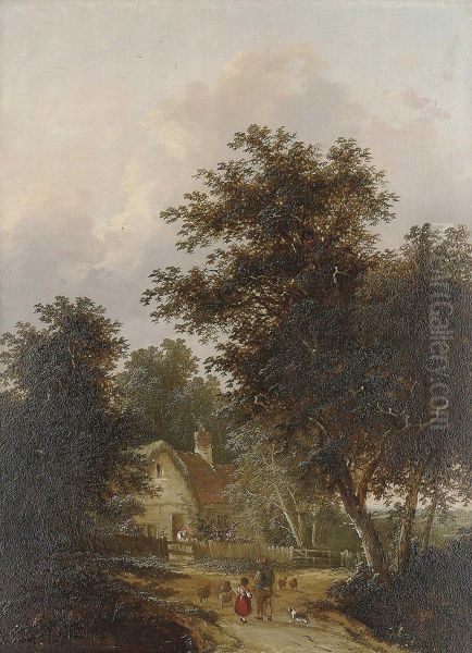 Figures Outside A Cottage; And Driving Home The Sheep - view 1