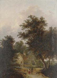 Figures Outside A Cottage; And Driving Home The Sheep by Henry John Boddington