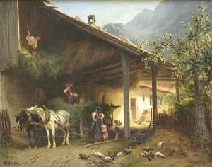 Bauerngehoft In Oberbayern by Friedrich Wilhelm Pfeiffer