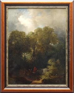 Figure Beside A Stile In A Wooded Landscape by Henry John Boddington