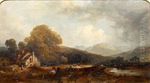 Figures In A Wooded Landscape by Henry John Boddington