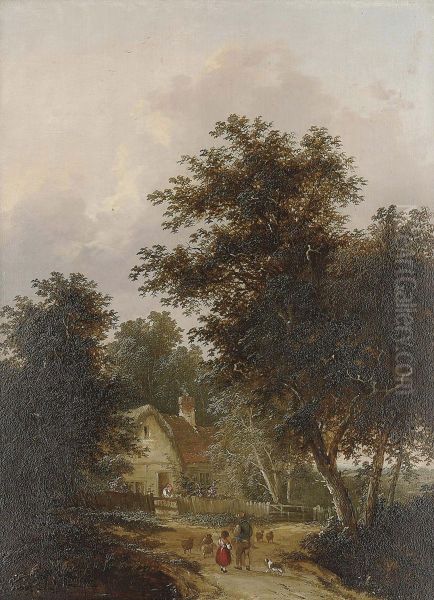 Figures Outside A Cottage - view 1