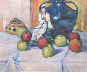 Stillleben Mit Apfeln Und Porzellanfigur by Karl Alfred Pfenninger
