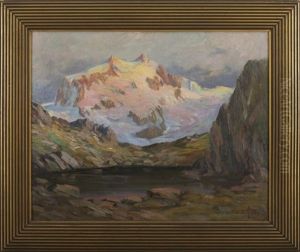 Snow-covered Mountain Landscape With Lake by Jean J. Pfister