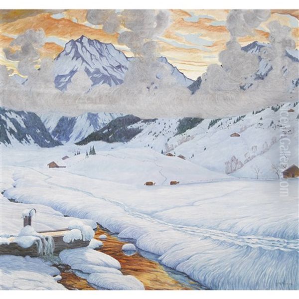 Verschneite Berglandschaft Im Abendrot - view 1