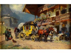 Postkutsche Vor Einem Garmischer Gasthof