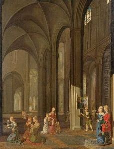 Gotisches Kircheninterieur Mit Romantisierender Figurenstaffage by Franz Pforr