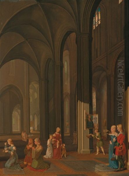 Gotisches Kircheninterieur Mit Romantisierender Figurenstaffage - view 1