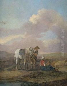 Bauernfamilie Vor Weidelandschaft Bauernfamilie Vor Weidelandschaft