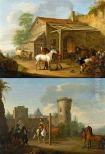 Pferde Beim Schmied (+ Pferde Vor Dem Ausritt; Pair) by Johann Georg Pforr