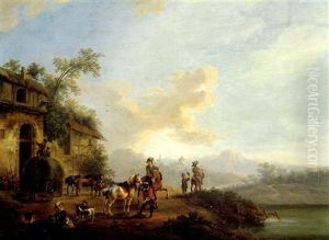 Jagdgesellschaft In Einer Flusslandschaft