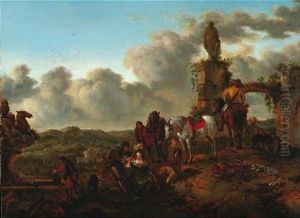 Rast Der Jagdgesellschaft Vor Alten Mauern by Johann Georg Pforr