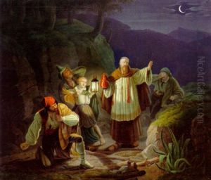 Nachtliche Szene In Den Alpen by Johann Baptist Pfretzschner