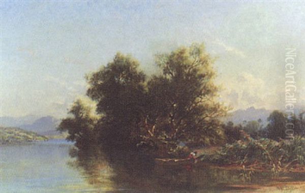 Landschaft Mit Baumgruppe Und Boot Am Vierwaldstattersee, Kussnachterbucht - view 1