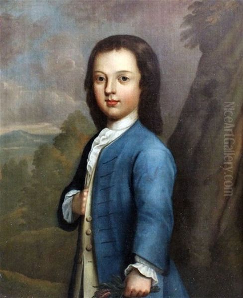 Half Length Portrait Of A Young Boy Wearing A Blue Frock Coat - view 1