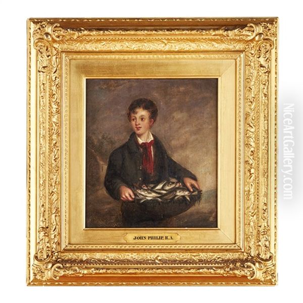 Boy With Basket Of Fish - view 1