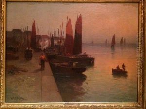 Coucher De Soleil Dans Un Port De Peche by Paul Philippe