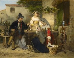 Italienische Idylle. Junge Familie Bei Wein Und Brot Vor Dem Hause by Karel Frans Philippeau