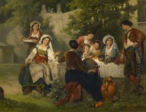 Italienische Genreszene Im Schlospark by Karel Frans Philippeau