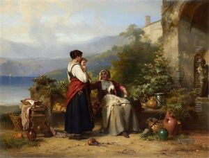 An Italian Family On A Terrace by Karel Frans Philippeau