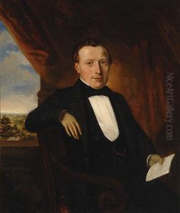 Portrait Of A Seated Man In Black Costume (+ Portrait Of A Seated Woman; Pair) by Karel Frans Philippeau