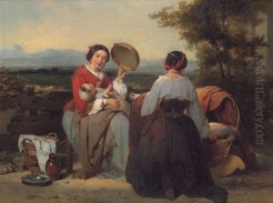 Junge Italienerinnen Mit Einem Kind Auf Der Terrasse Vor Ihrem Haus, Im Hintergrund Die Campagna by Karel Frans Philippeau