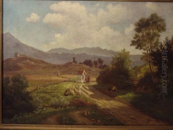 Bode,romant. Landschaft Mit Personen Und Schafe - view 1