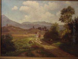 Bode,romant. Landschaft Mit Personen Und Schafe