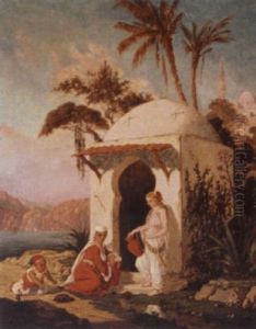 Jeunes Femmes Et Enfant A La Fontaine by Augustine Philippon