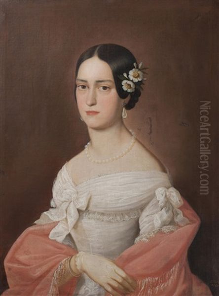 Portrait Of A Young Lady In A White Dress - view 1