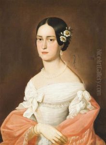 Portrat Einer Jungen Dame Im Weisen Kleid by Carl Ludwig Philippot