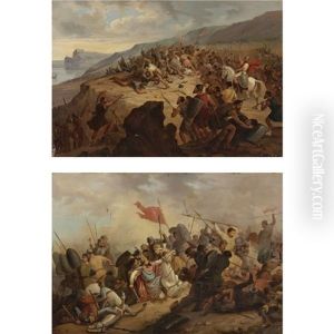 Battle Scene (+ Another; Pair) by Henri Felix Emmanuel Philippoteaux