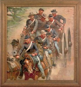 Civil War Scene Of Eight Union Soldiers Riding An Ammo Wagon by Paul Dominique Philippoteaux