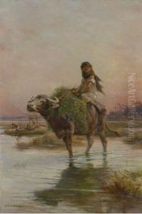 A Girl Riding A Water Buffalo