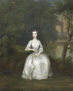 Portrait Of A Lady, Full-length, In A White Dress In A Landscape by Charles Philips