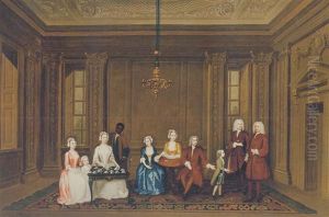 Group Portrait Of A Family (vernon Family?) With A Servant, In An Elegant Interior by Charles Philips