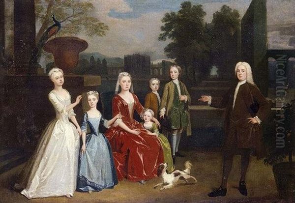 Portrait Of A Family All Standing In A Garden - view 1
