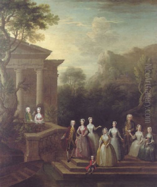 Portrait Of A Family (dashwood Family?) By A Classical Temple - view 1