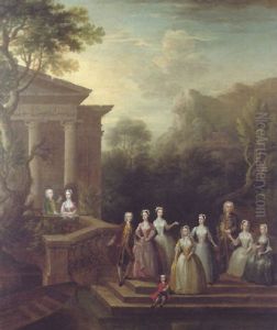 Portrait Of A Family (dashwood Family?) By A Classical Temple