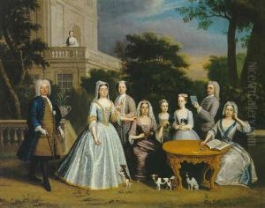 A Family Group Around A Table In A Garden
