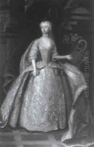Portrait Of Augusta Of Saxe-gotha, Princess Of Wales, Standing In A White Gown
